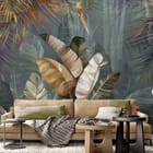 Miniatura fototapety Tropikalne liście w odcieniach zieleni we wnętrzu salonu