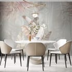 Miniatura fototapety Tropikalne liście w beżu i różu we wnętrzu kuchni