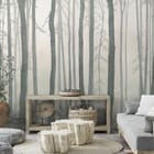 Miniatura fototapety Leśna mgła i wysokie pnie drzew we wnętrzu salonu
