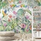 Miniatura fototapety Kolorowe ptaki w tropikalnej dżungli we wnętrzu pokoju dziecka