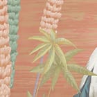 Miniatura fototapety Żurawie wśród roślin na czerwonym tle fragment #1