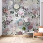 Miniatura fototapety Pastelowe kwiaty i zielone liście we wnętrzu salonu