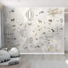 Miniatura fototapety Mapa świata z balonami dla dzieci we wnętrzu salonu