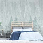 Miniatura fototapety Zasłony z roślinnymi wzorami we wnętrzu sypialni