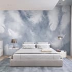 Miniatura fototapety Białe pióra na szarym tle we wnętrzu sypialni