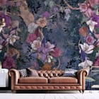 Miniatura fototapety Kwiaty na tle gałęzi drzewa we wnętrzu salonu