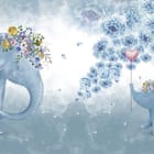 Miniatura fototapety Niebieskie słonie z kwiatami