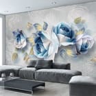 Miniatura fototapety Bukiet Niebieskich Róż z Liśćmi we wnętrzu salonu