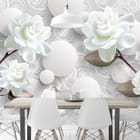 Miniatura fototapety Białe kwiaty na gałęziach 3D we wnętrzu kuchni
