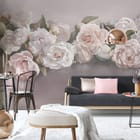 Miniatura fototapety Bukiet różowych piwonii na tle we wnętrzu salonu