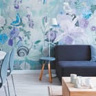 Miniatura fototapety Kwiaty i ptaki na tle nieba we wnętrzu salonu