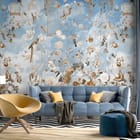 Miniatura fototapety Kwiaty i Ptaki na Niebieskim Niebie we wnętrzu salonu