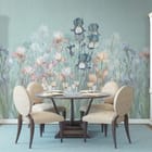 Miniatura fototapety Kwiaty irysów na tle nieba we wnętrzu kuchni