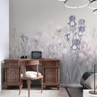 Miniatura fototapety Kolorowe irysy na jasnym tle we wnętrzu sypialni