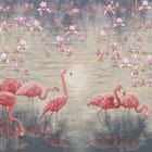 Miniatura fototapety Flamingi w wodzie z magnoliami