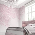 Miniatura fototapety Sakura z różowymi kwiatami we wnętrzu sypialni