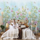 Miniatura fototapety Kolorowe róże na łodygach we wnętrzu sypialni