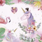 Miniatura fototapety Jednorożce i Flamingi w Kwiatach