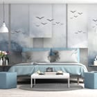 Miniatura fototapety Geometryczne panele z ptakami we wnętrzu sypialni