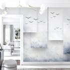 Miniatura fototapety Geometryczne panele z ptakami we wnętrzu salonu