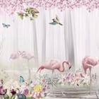 Miniatura fototapety Flamingi w kwiecistym otoczeniu