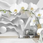 Miniatura fototapety Białe Orchidee na Abstrakcyjnym Tle we wnętrzu sypialni