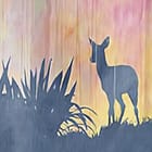 Miniatura fototapety Sylwetki jeleni w leśnym krajobrazie fragment #1