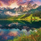 Miniatura fototapety Górski pejzaż z jeziorem