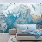 Miniatura fototapety Abstrakcja z Niebieskim i Złotem we wnętrzu sypialni