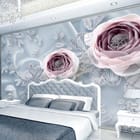 Miniatura fototapety Kwiaty 3D na delikatnej tkaninie we wnętrzu sypialni