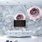 Miniatura fototapety Kwiaty 3D na delikatnej tkaninie we wnętrzu salonu