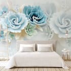 Miniatura fototapety Niebieskie Kwiaty z Liśćmi we wnętrzu sypialni