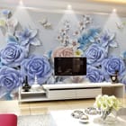 Miniatura fototapety Pastelowe kwiaty 3D z motylami we wnętrzu salonu