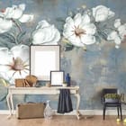 Miniatura fototapety Magnolie na gałęzi z zielonymi liśćmi we wnętrzu przedpokoju