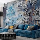 Miniatura fototapety Kwiatowy wzór z literami we wnętrzu salonu