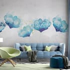 Miniatura fototapety Niebieskie Kwiaty na Szarym Tle we wnętrzu salonu