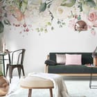 Miniatura fototapety Delikatny wzór róż i liści we wnętrzu salonu