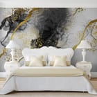 Miniatura fototapety Abstrakcyjne wzory z czarnym i złotym we wnętrzu sypialni