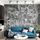 Miniatura fototapety Białe Kwiaty na Szarym Tle we wnętrzu salonu