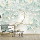 Miniatura fototapety Gałęzie z pastelowymi kwiatami we wnętrzu sypialni