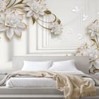 Miniatura fototapety Białe kwiaty w złotym tunelu we wnętrzu sypialni