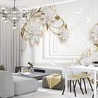 Miniatura fototapety Białe kwiaty w złotym tunelu we wnętrzu salonu