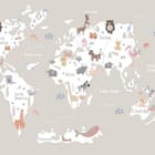 Miniatura fototapety Mapa świata z ilustracjami zwierząt