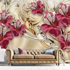 Miniatura fototapety Czerwone kwiaty i złote ornamenty we wnętrzu salonu