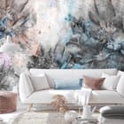 Miniatura fototapety Abstrakcyjne kwiaty w szarości we wnętrzu salonu