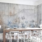 Miniatura fototapety Abstrakcyjne kwiaty na ścianie we wnętrzu kuchni