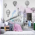 Miniatura fototapety Zabytki i Balony w Ilustracji we wnętrzu pokoju nastolatka