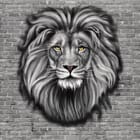 Miniatura fototapety Portret lwa na ceglanej ścianie