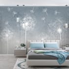 Miniatura fototapety Białe dmuchawce na szarym tle we wnętrzu sypialni