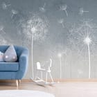 Miniatura fototapety Białe dmuchawce na szarym tle we wnętrzu pokoju dziecka
